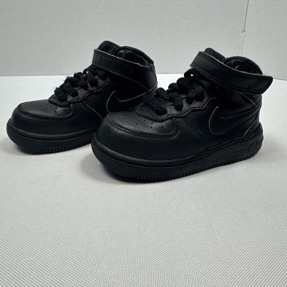 Nike Air Force 1 Mid Toddler 7C Black Shoes 314197-004 Triple Black